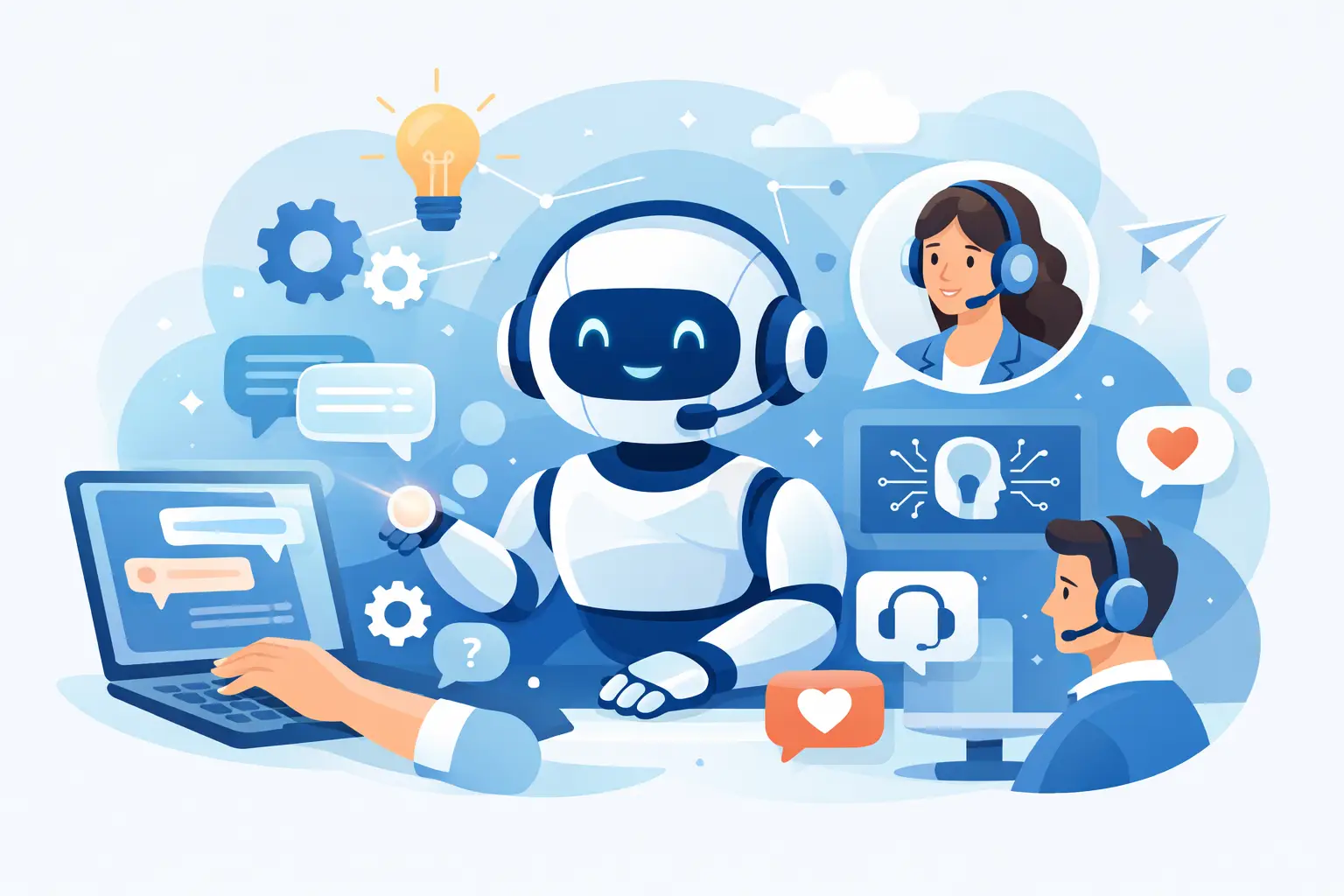 AI customer support dashboard showing website chat, email conversations, and team collaboration tools for a small business.