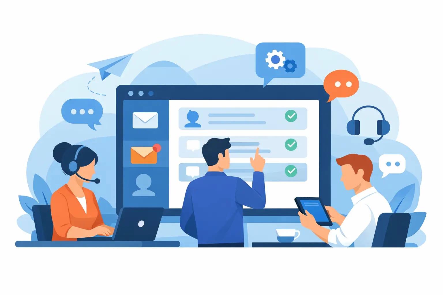 Team managing customer emails and website chats in a shared customer inbox workspace