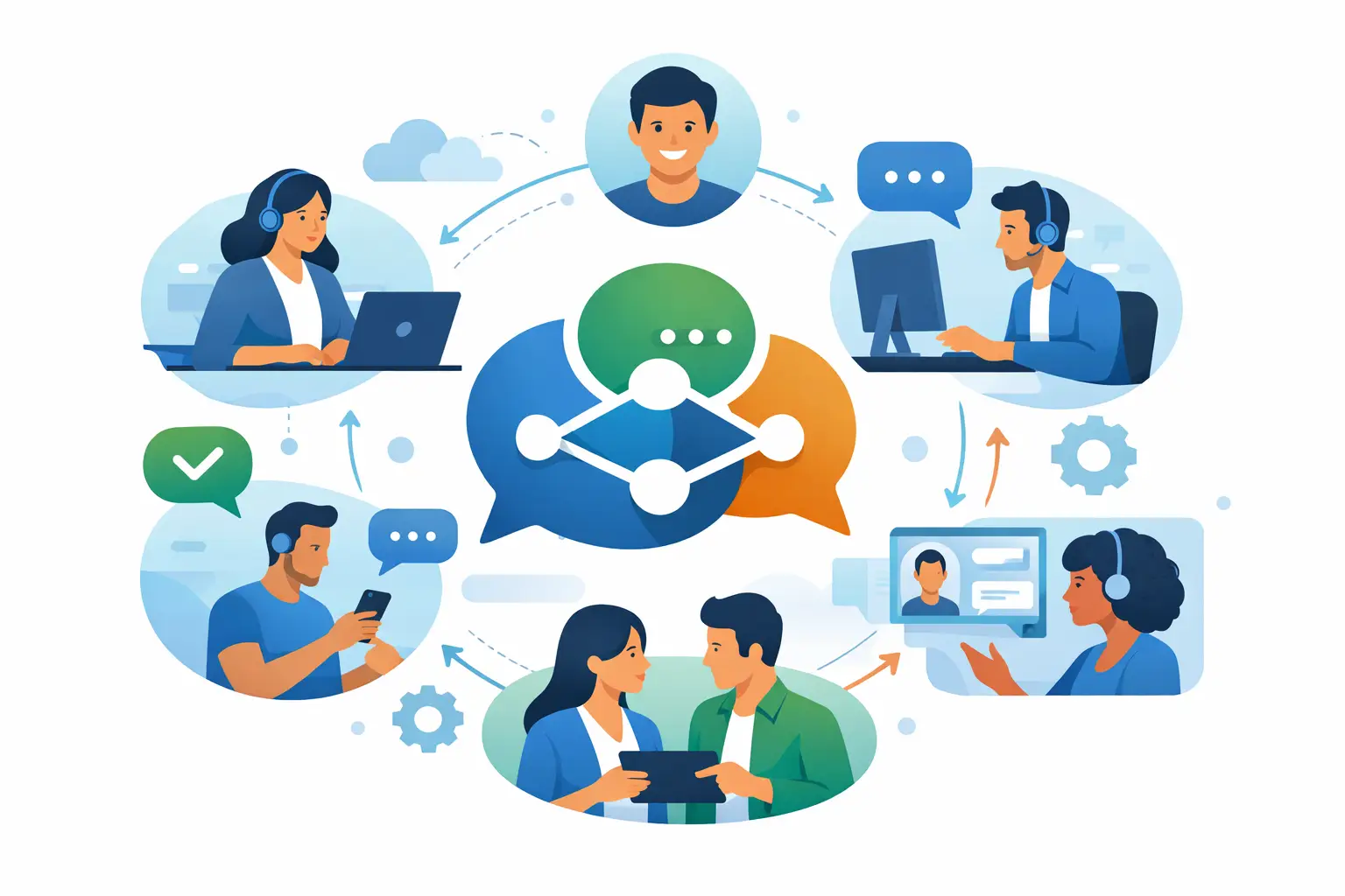 Customer service team managing email and website chat conversations in one shared workspace.