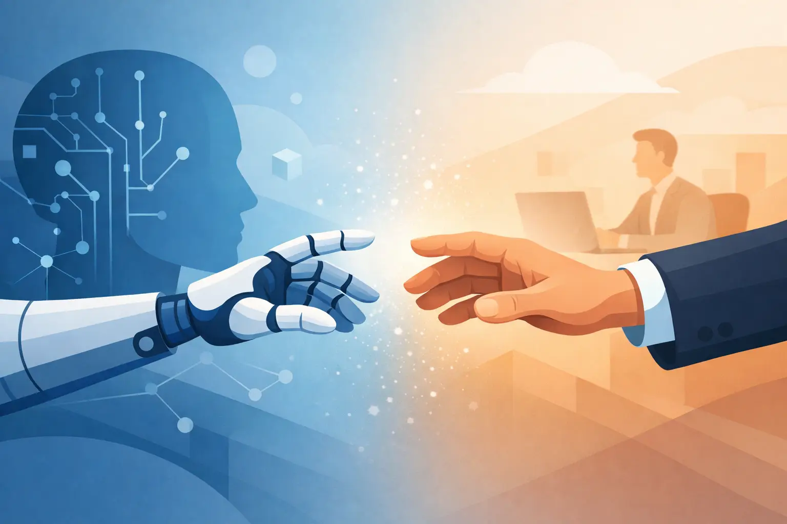 AI customer service handoff showing a chatbot escalating a billing issue to a human support agent for review.